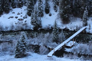 open water snow on bridge